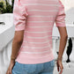 The Rae Striped Crew Neck Puffy Sleeve Knit Top | Sizes S-XL | Pink