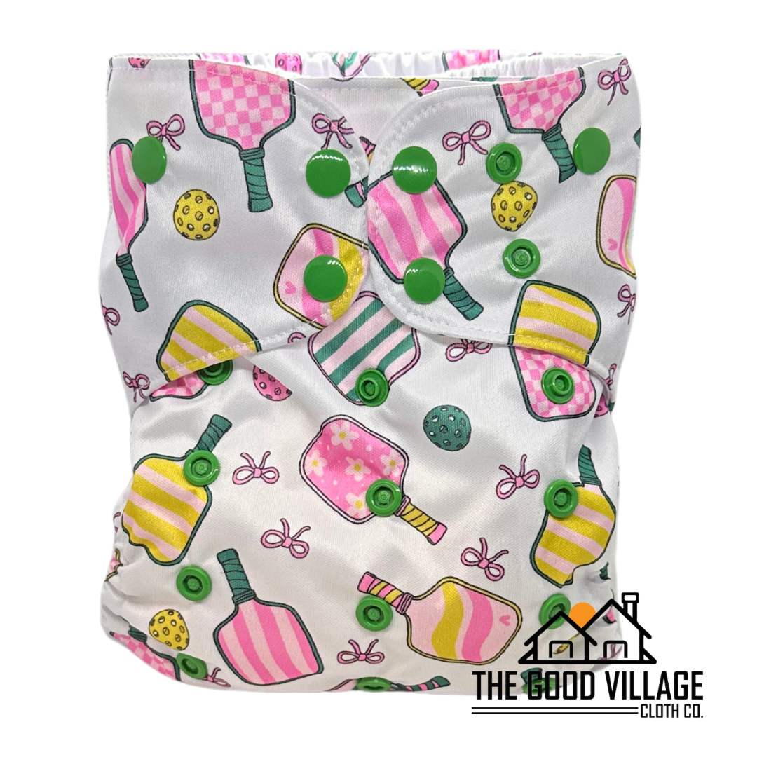 One Size Pocket Diaper | Pink Pickleball