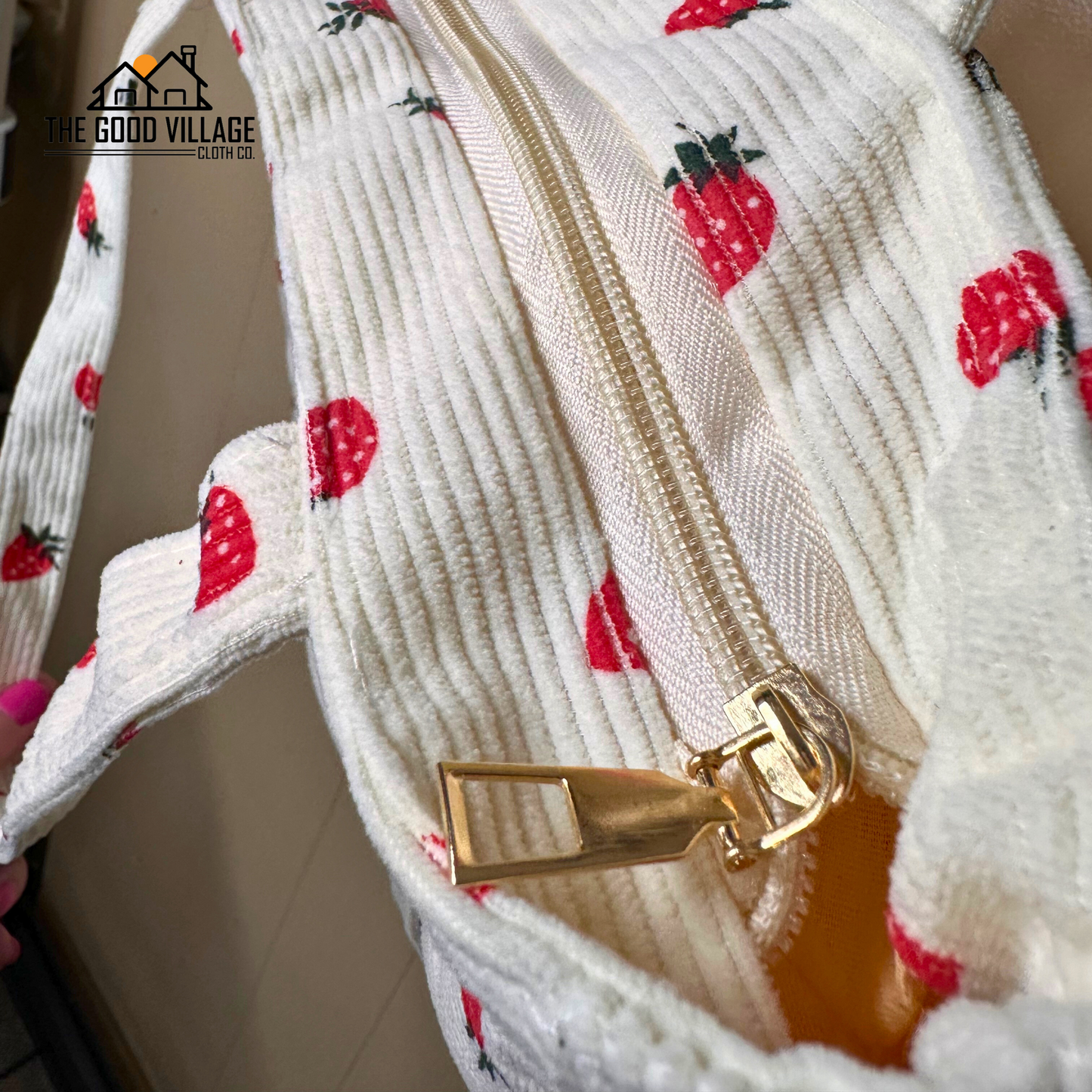 Strawberry Corduroy Tote Bag