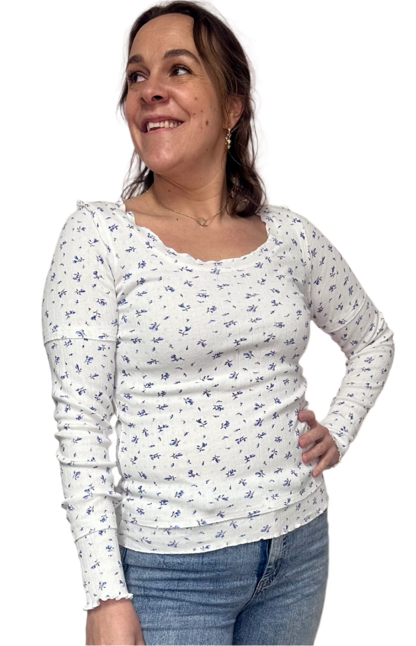 The Baylee Floral Cotton Long Sleeve Top | Blue Floral | Sizes S-L