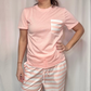 The Abby Short Sleeved Top with Striped Printed Drawstring Pants Set | Pink | Sizes S-ZXL