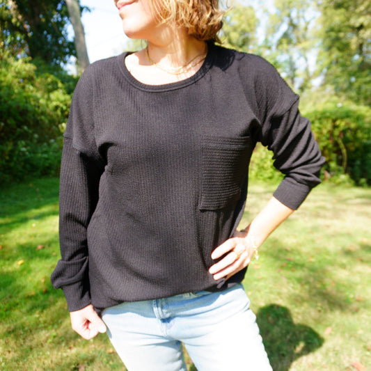 The Brittany Ribbed Long Sleeve Top | Black