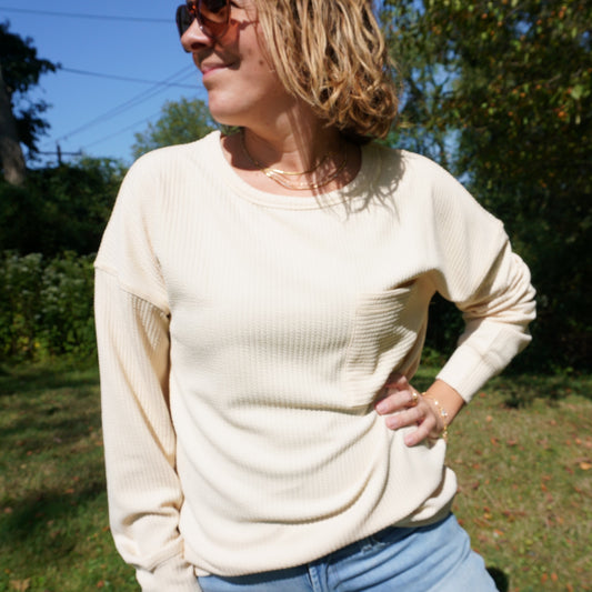 The Brittany Ribbed Long Sleeve Top | Cream