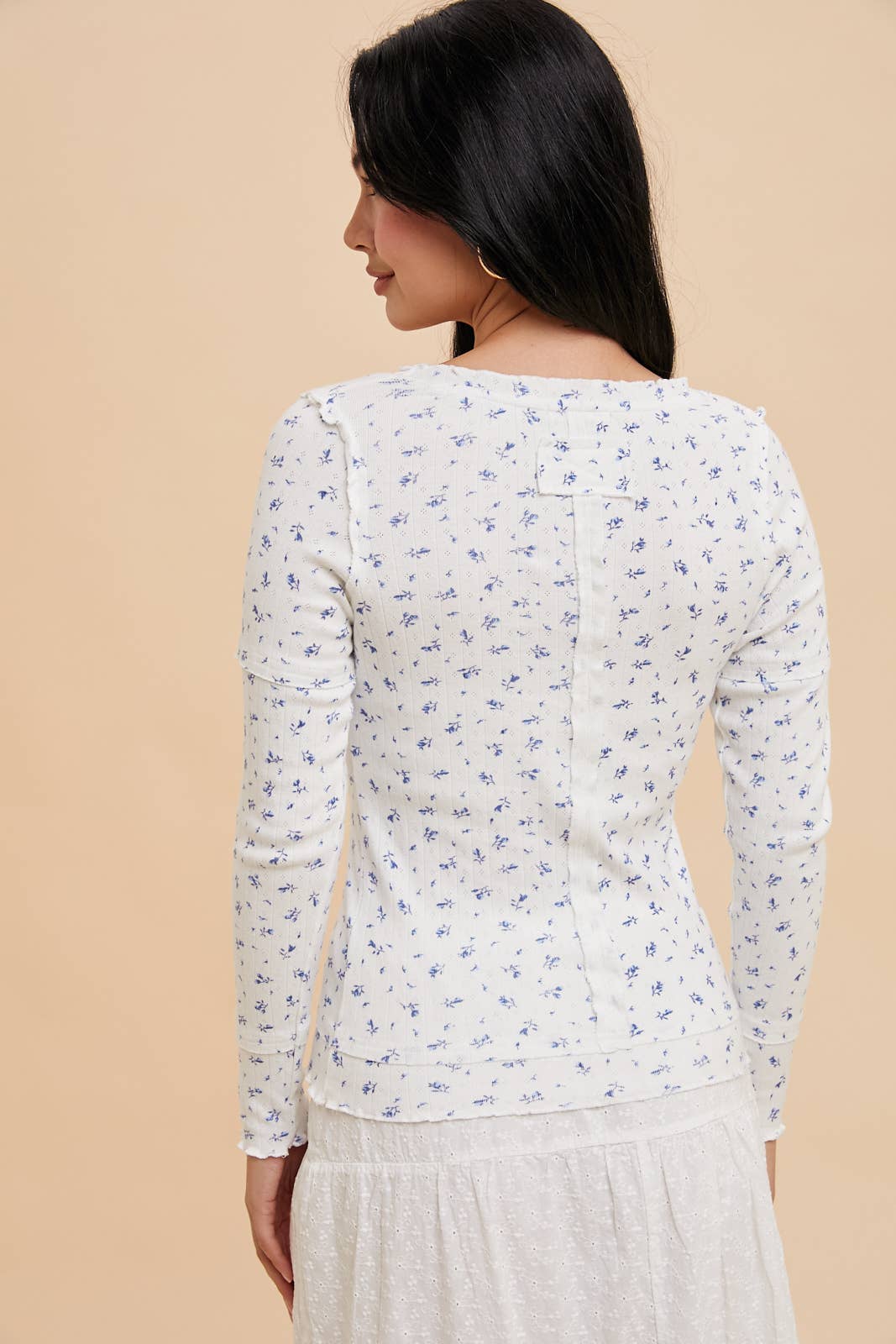 The Baylee Floral Cotton Long Sleeve Top | Blue Floral | Sizes S-L