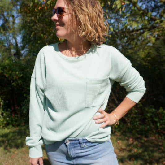 The Brittany Ribbed Long Sleeve Top | Eucalyptus